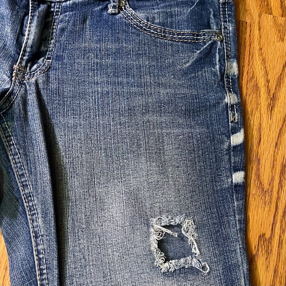 Vanity Jeans Womens Kennedy Low Rise Flare Wide Leg Distressed Dark Denim - Picture 12 of 12